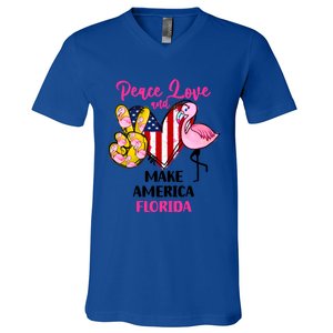 Ron Desantis Make America Florida Flamingos Peace Love Gift V-Neck T-Shirt