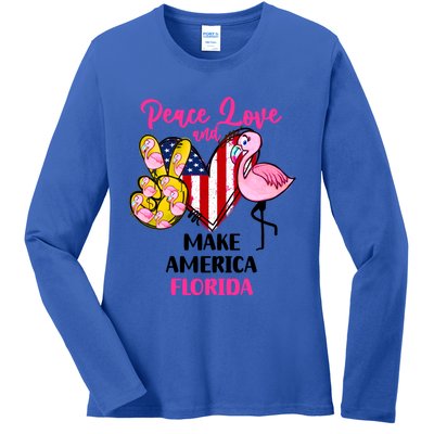 Ron Desantis Make America Florida Flamingos Peace Love Gift Ladies Long Sleeve Shirt