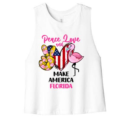 Ron Desantis Make America Florida Flamingos Peace Love Gift Women's Racerback Cropped Tank