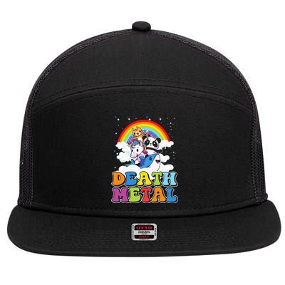 Retro Death Metal Cat Rainbow Unicorn Funny Heavy Metal 7 Panel Mesh Trucker Snapback Hat