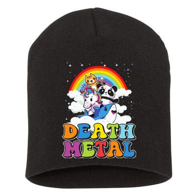 Retro Death Metal Cat Rainbow Unicorn Funny Heavy Metal Short Acrylic Beanie