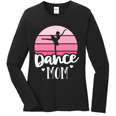 Retro Dance Mom Vintage Pink Ballerina Ballet Dancer Ladies Long Sleeve Shirt