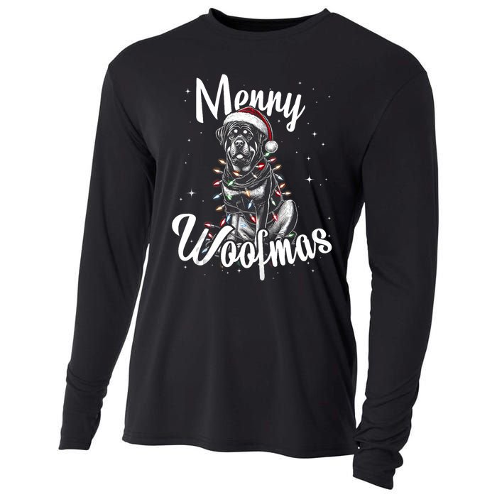 Rottweiler Dog Merry Woofmas Christmas Lights Santa Hat Tank Top Cooling Performance Long Sleeve Crew