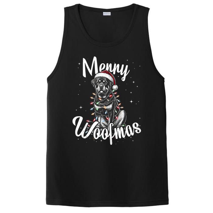 Rottweiler Dog Merry Woofmas Christmas Lights Santa Hat Tank Top PosiCharge Competitor Tank