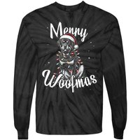 Rottweiler Dog Merry Woofmas Christmas Lights Santa Hat Tank Top Tie-Dye Long Sleeve Shirt