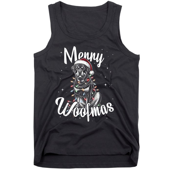 Rottweiler Dog Merry Woofmas Christmas Lights Santa Hat Tank Top Tank Top