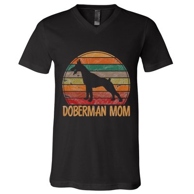 Retro Doberman Mom Gift Dog Mother Pet Pinschers V-Neck T-Shirt