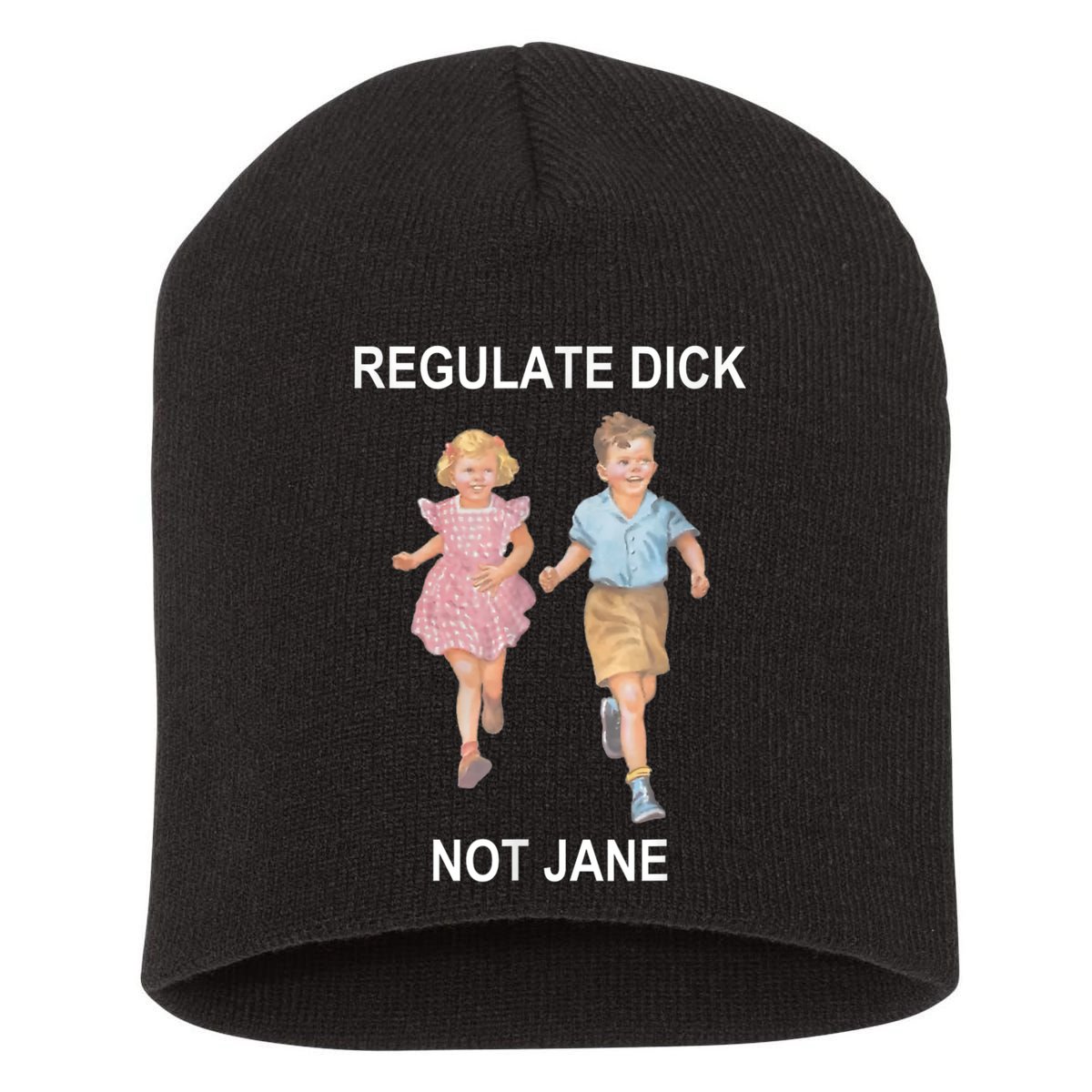 Regulate Dick Not Jane Vintage Funny Gift Short Acrylic Beanie