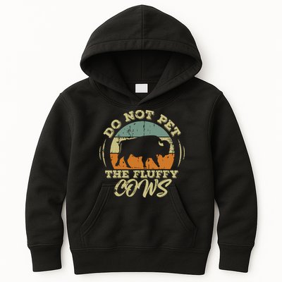 Retro Do Not Pet The Fluffy Cows Vintage Bison Buffalo Kids Hoodie