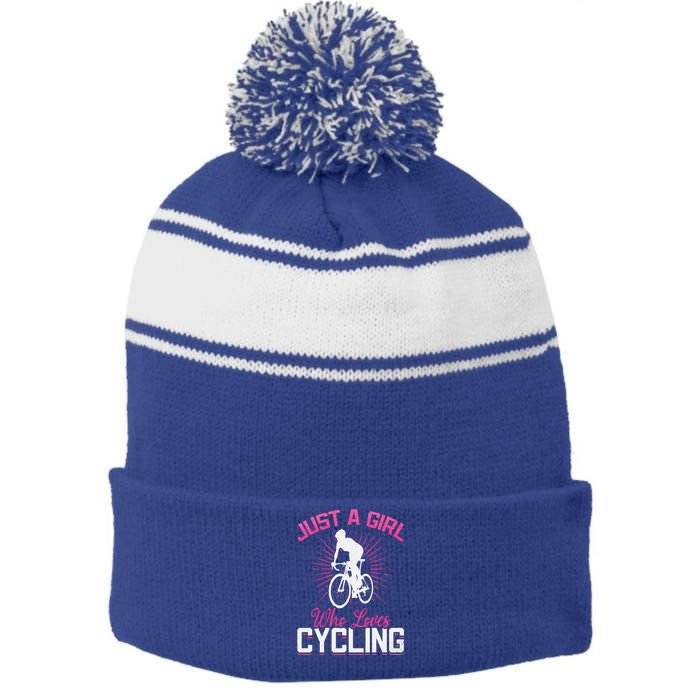 Racing Bike Girls Just A Girl Who Loves Cycling Cyclist Girl Stripe Pom Pom Beanie