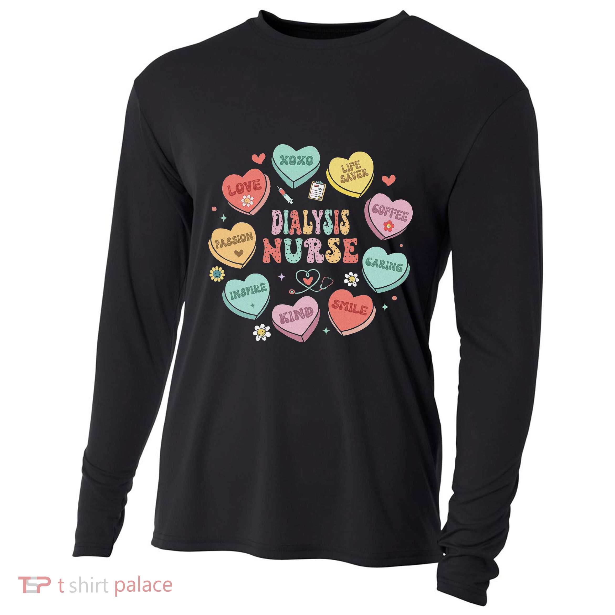 Retro Dialysis Nurse Valentine Heart Women Nurse Cooling Performance Long Sleeve Crew