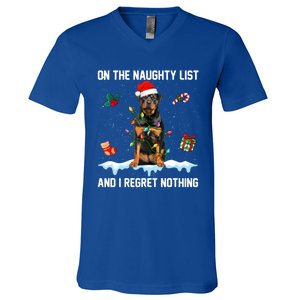 Rottweiler Dog Naughty List And I Regret Nothing Xmas Great Gift V-Neck T-Shirt