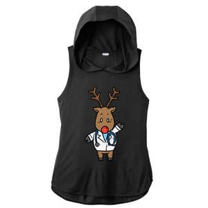 Reindeer Doctor Nurse Stethoscope Medical Christmas Gift Ladies PosiCharge Tri-Blend Wicking Draft Hoodie Tank