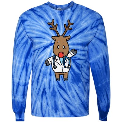 Reindeer Doctor Nurse Stethoscope Medical Christmas Gift Tie-Dye Long Sleeve Shirt