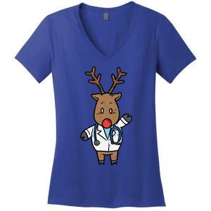 Reindeer Doctor Nurse Stethoscope Medical Christmas Gift Women's V-Neck T-Shirt