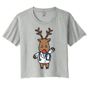 Reindeer Doctor Nurse Stethoscope Medical Christmas Gift Women's Crop Top Tee