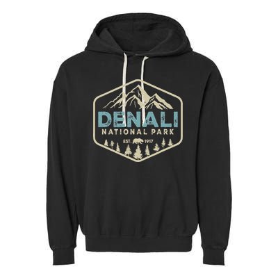 Retro Denali National Park Mountains Nature Vintage Hiking Garment-Dyed Fleece Hoodie