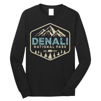 Retro Denali National Park Mountains Nature Vintage Hiking Long Sleeve Shirt