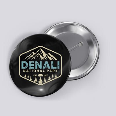 Retro Denali National Park Mountains Nature Vintage Hiking Button