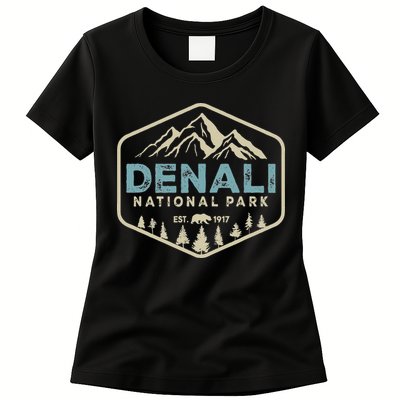 Retro Denali National Park Mountains Nature Vintage Hiking Womens T-Shirt