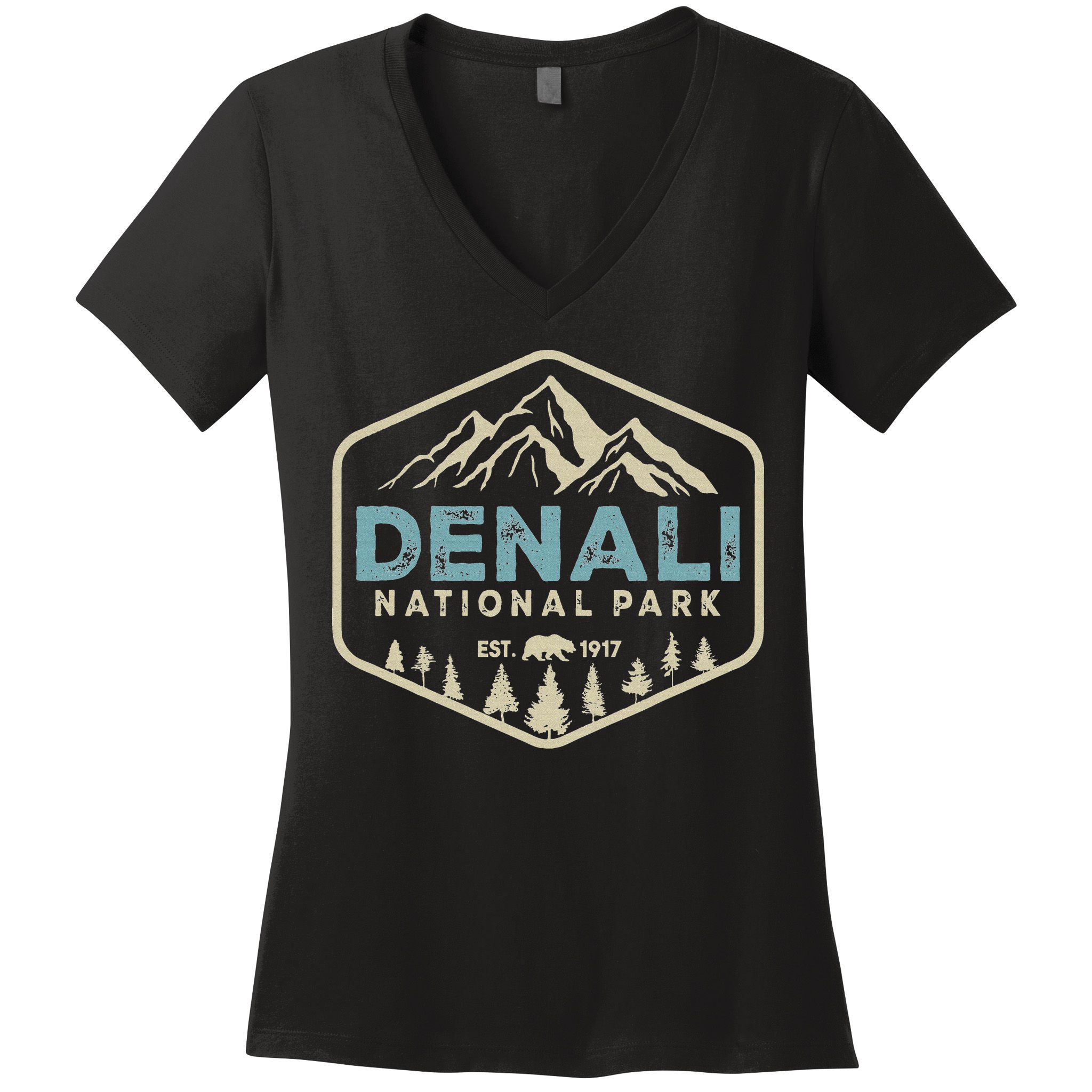 Retro Denali National Park Mountains Nature Vintage Hiking Women's V-Neck T-Shirt