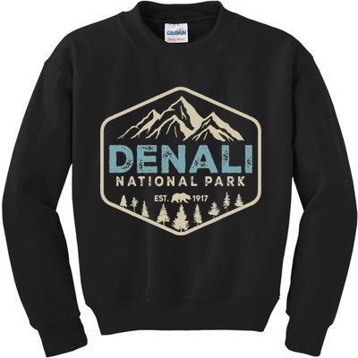 Retro Denali National Park Mountains Nature Vintage Hiking Kids Sweatshirt