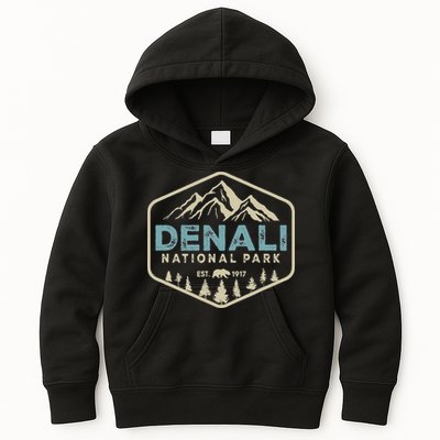 Retro Denali National Park Mountains Nature Vintage Hiking Kids Hoodie