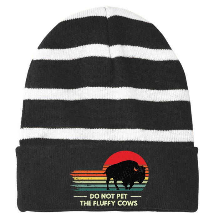 Retro Do Not Pet The Fluffy Cows Vintage Bison Buffalo Striped Beanie with Solid Band