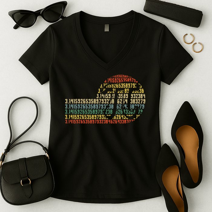 Retro Digits of Pi Symbol - Math Nerd  STEM Gift Women's V-Neck T-Shirt