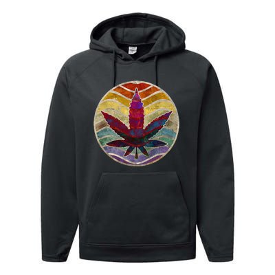 Retro Design Of Marijuana Leaf. Cannabis Weed. Performance Fleece Hoodie