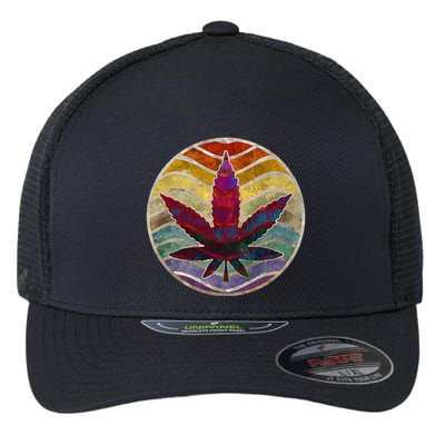Retro Design Of Marijuana Leaf. Cannabis Weed. Flexfit Unipanel Trucker Cap