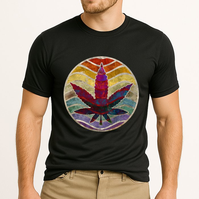 Retro Design Of Marijuana Leaf. Cannabis Weed. Cooling Performance Crew T-Shirt