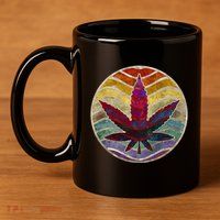 Retro Design Of Marijuana Leaf. Cannabis Weed. 11oz C Handle Ceramic Mug