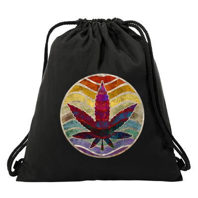 Retro Design Of Marijuana Leaf. Cannabis Weed. Drawstring Bag