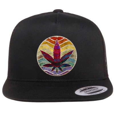 Retro Design Of Marijuana Leaf. Cannabis Weed. Flatbill Hat