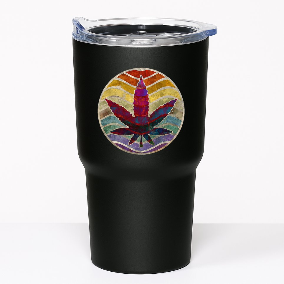 Retro Design Of Marijuana Leaf. Cannabis Weed. Tumbler