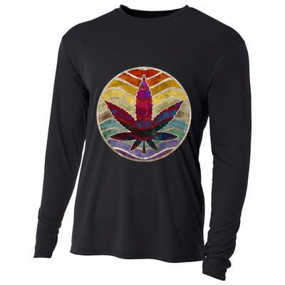 Retro Design Of Marijuana Leaf. Cannabis Weed. Cooling Performance Long Sleeve Crew