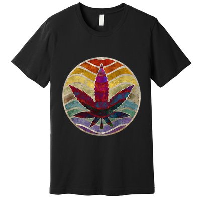 Retro Design Of Marijuana Leaf. Cannabis Weed. Premium T-Shirt