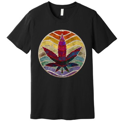 Retro Design Of Marijuana Leaf. Cannabis Weed. Premium T-Shirt