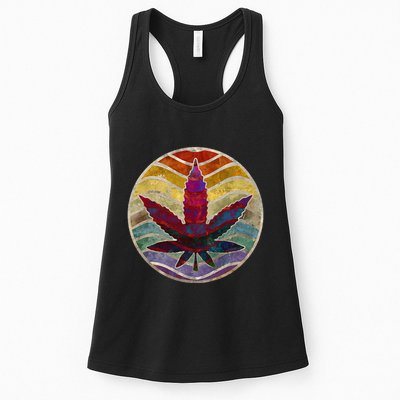 Retro Design Of Marijuana Leaf. Cannabis Weed. Womens Tank Top