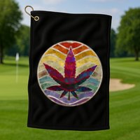 Retro Design Of Marijuana Leaf. Cannabis Weed. Golf Towel