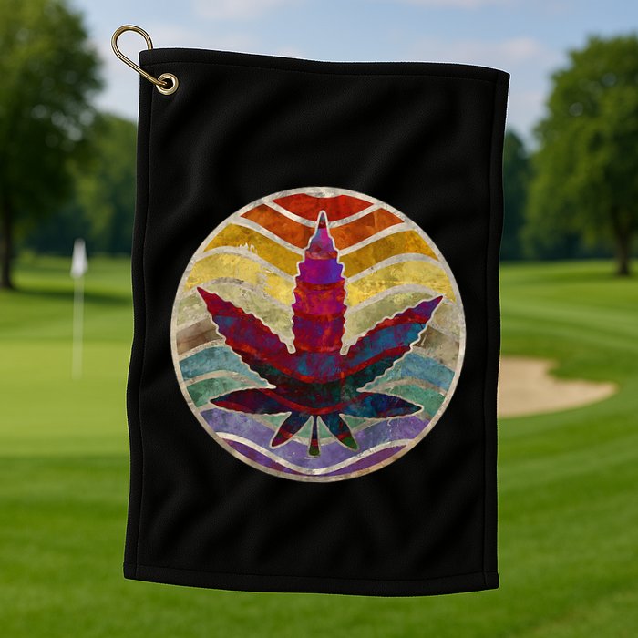 Retro Design Of Marijuana Leaf. Cannabis Weed. Golf Towel
