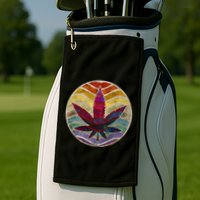 Retro Design Of Marijuana Leaf. Cannabis Weed. Golf Towel