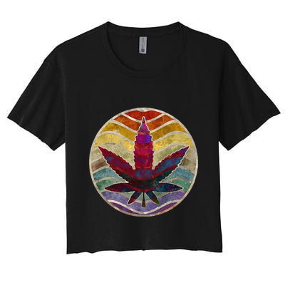 Retro Design Of Marijuana Leaf. Cannabis Weed. Crop Top