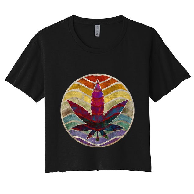 Retro Design Of Marijuana Leaf. Cannabis Weed. Crop Top