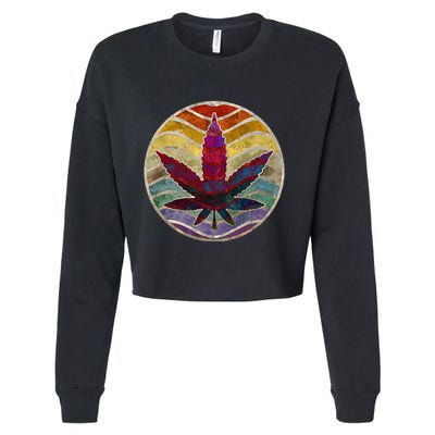 Retro Design Of Marijuana Leaf. Cannabis Weed. Cropped Pullover Crew