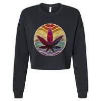 Retro Design Of Marijuana Leaf. Cannabis Weed. Cropped Pullover Crew
