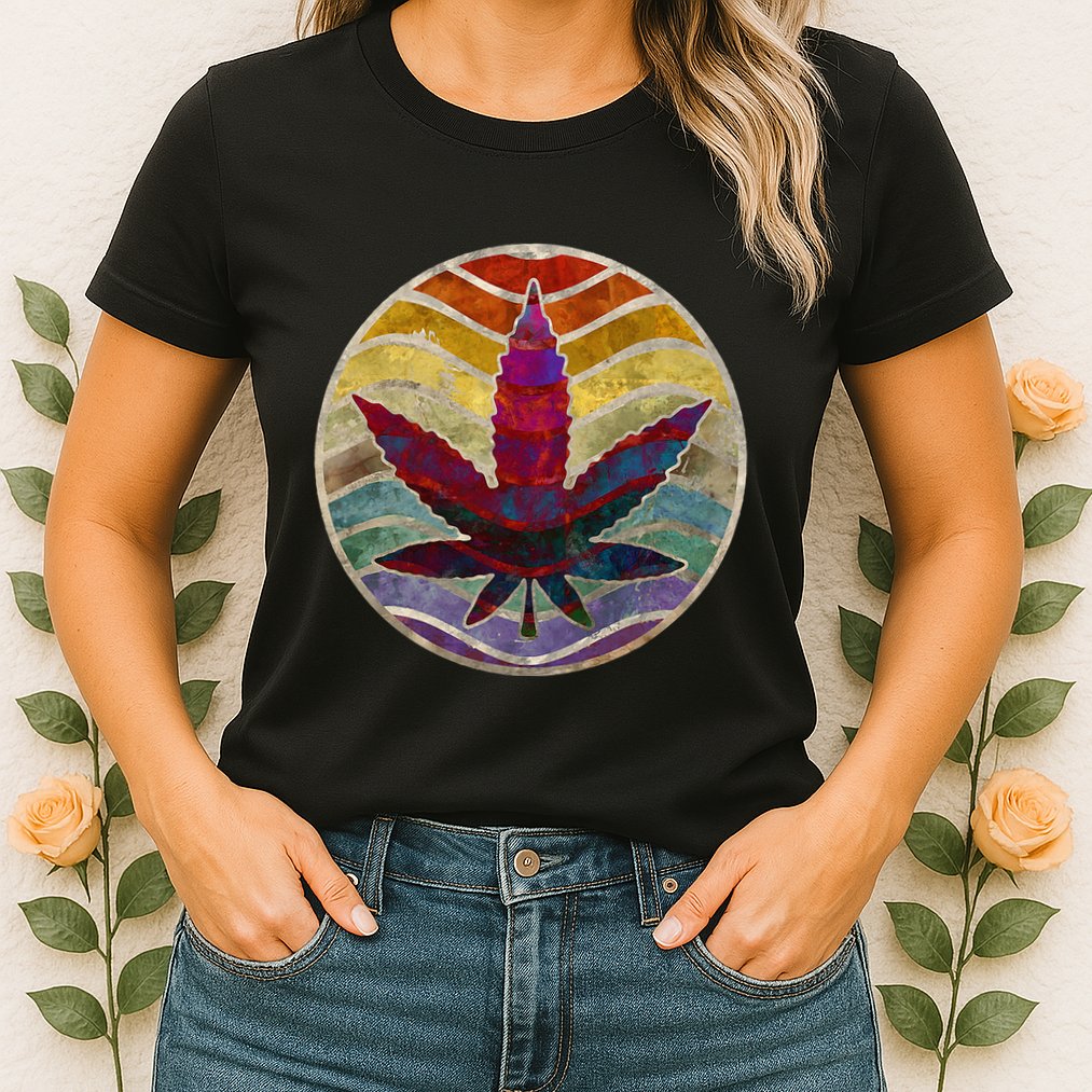 Retro Design Of Marijuana Leaf. Cannabis Weed. Womens T-Shirt