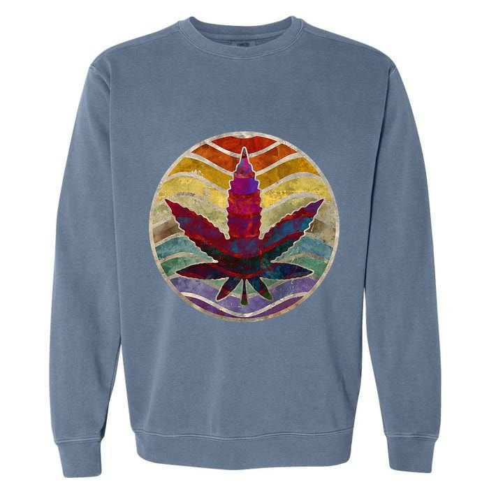 Retro Design Of Marijuana Leaf. Cannabis Weed. Garment-Dyed Sweatshirt