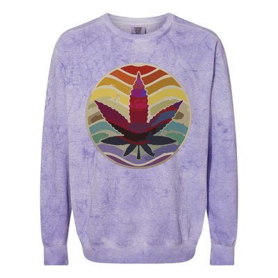 Retro Design Of Marijuana Leaf, Cannabis Weed Colorblast Crewneck Sweatshirt